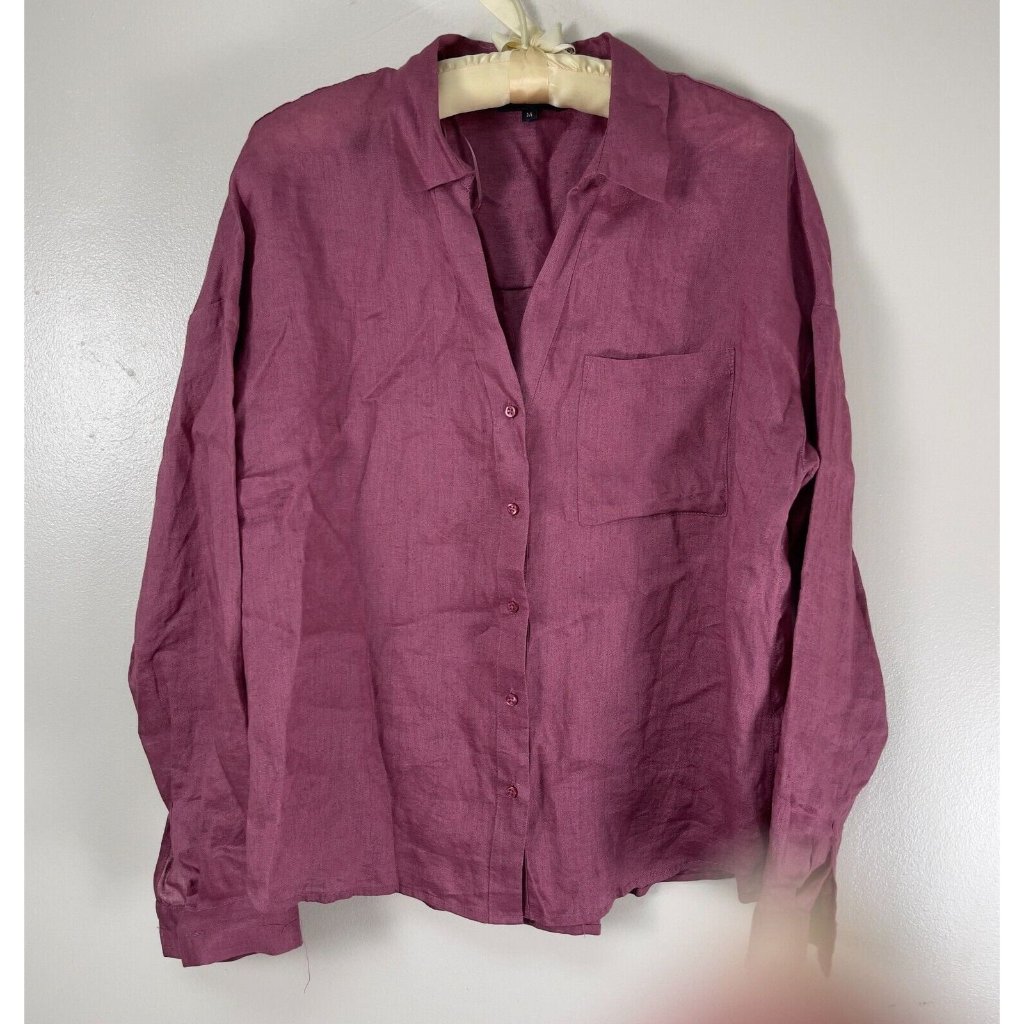 Caroll Paris Shirt Womens Medium Red Long Sleeve Button Down Blouse Lightweight
